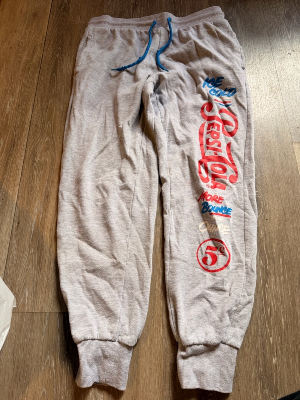 Pepsi Cola Graphic Sweatpants in Light Gray with Blue & Red Accents